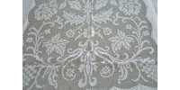 Huge Embroidered Linen and Filet Lace Tablecloth